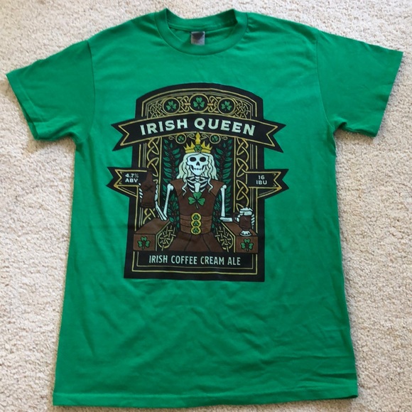 Irish Queen -Irish Coffee Cream Ale unisex green tee shirt - Picture 1 of 11